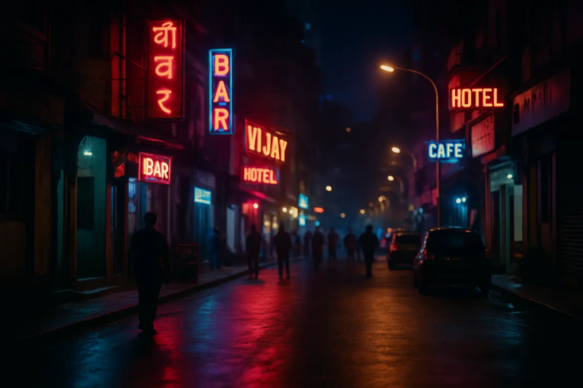 mumbai street scene at night