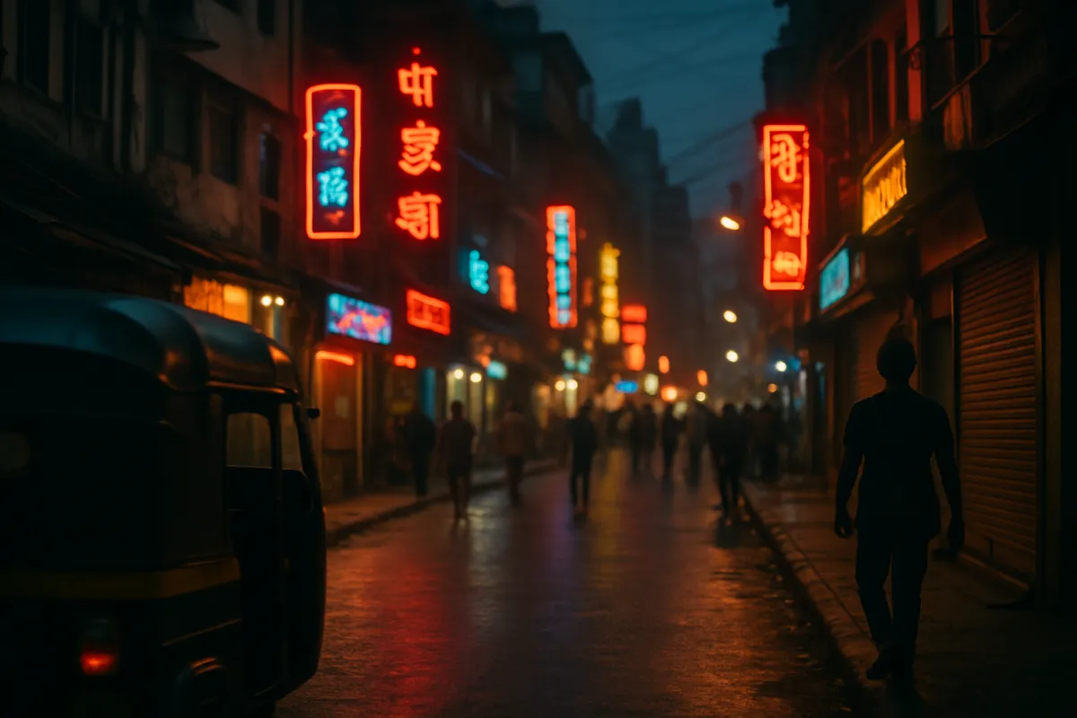 mumbai street scene at night